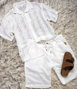 camisa tejida y chort de lino