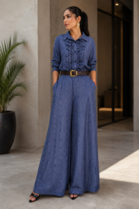 conjunto pantalon con cinto y blusa
