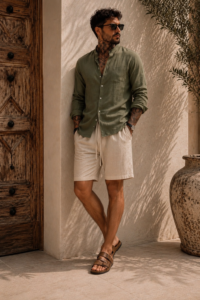 camisas de lino con cuello chino